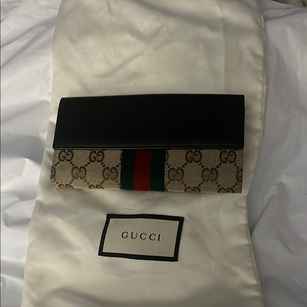 Gucci Beige Monogram Clutch with Black Flap with COA pristine condition